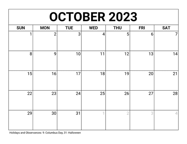 Blank October 2023 Calendar

