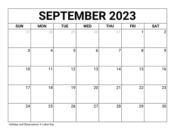 Blank September 2023 Calendar

