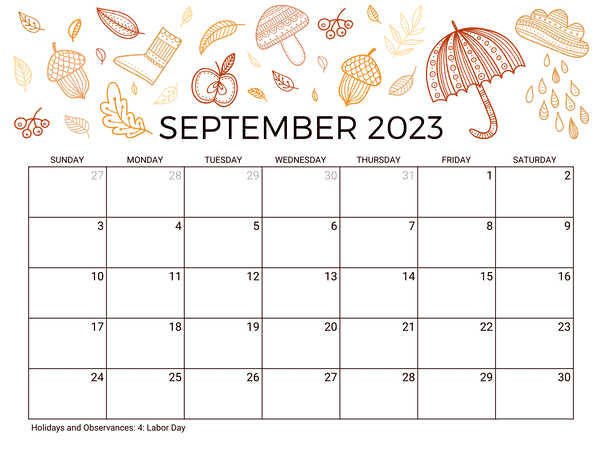 September 2023 Fall Calendar