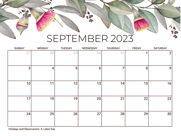 September Calendar - Eucalyptus

